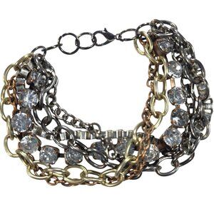 Multi-Layer Chain Bracelet Rhinestone Accents Mixed Metal neutral womens jewelry